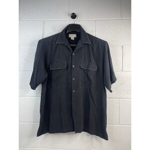 Vintage Boca Classics 100% Silk Short Sleeve Collared Black Size XL